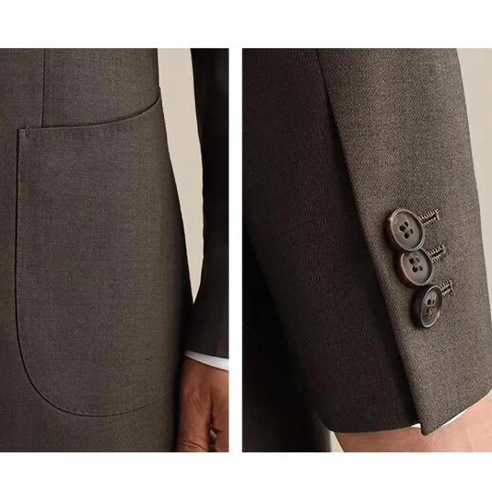 Aidase New Men Suits 2 Pieces Slim Fit Casual Business Formal Brown Notch Lapel Tuxedos for Wedding Groomsmen (Blazer Pants)