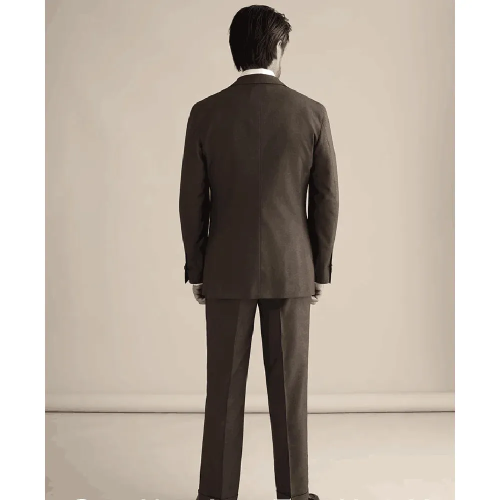 Aidase New Men Suits 2 Pieces Slim Fit Casual Business Formal Brown Notch Lapel Tuxedos for Wedding Groomsmen (Blazer Pants)