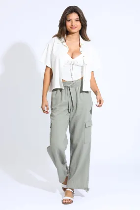Emma Smock Waist Cargo Pant - Tree Leaf