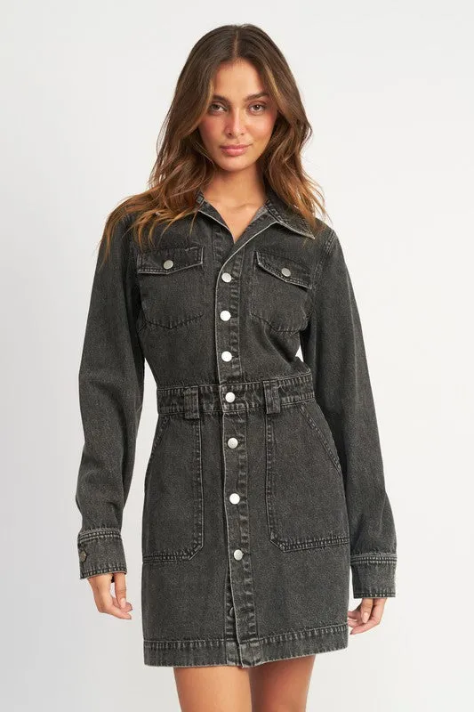 FALL CONCERTS BUTTON DOWN DENIM MINI DRESS
