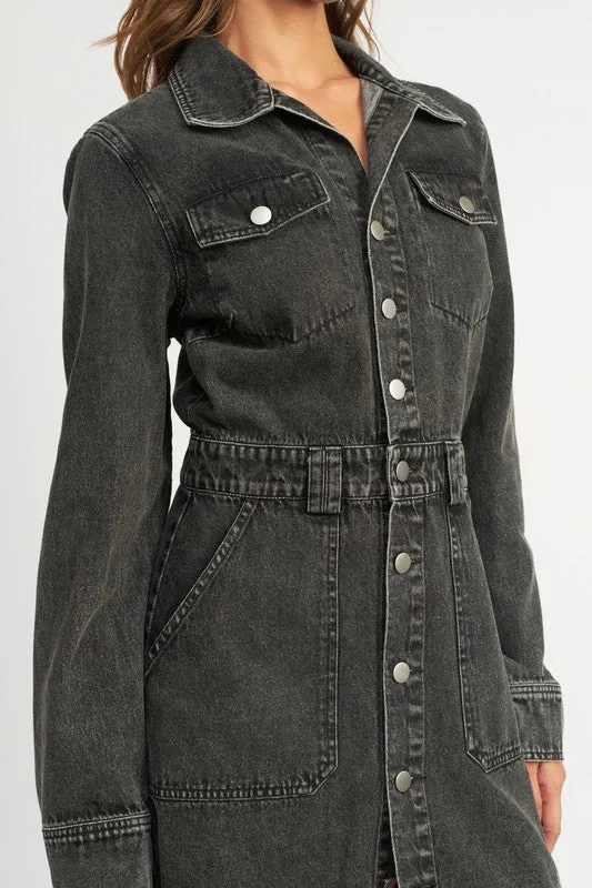 FALL CONCERTS BUTTON DOWN DENIM MINI DRESS