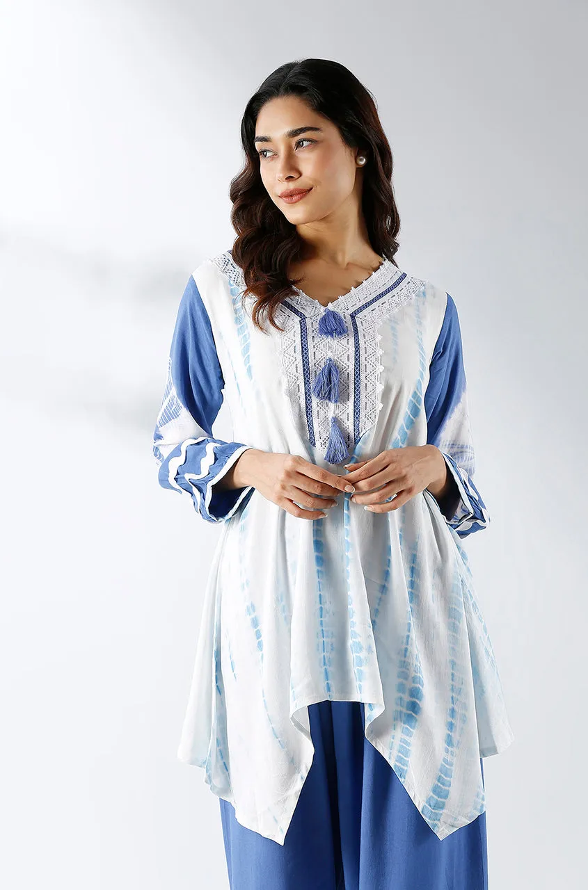 LEHER-  Blue Tie & dye Two Piece Handkerchief Cut Set