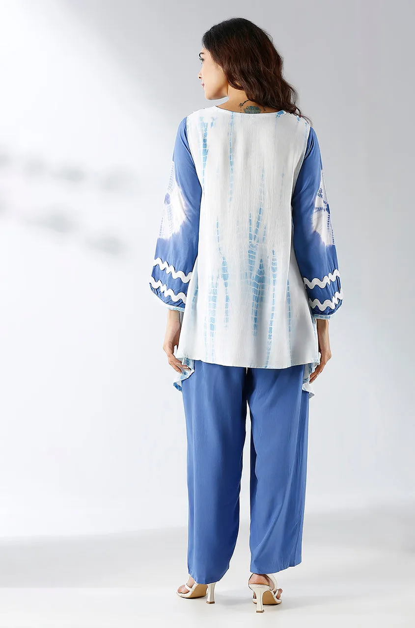 LEHER-  Blue Tie & dye Two Piece Handkerchief Cut Set
