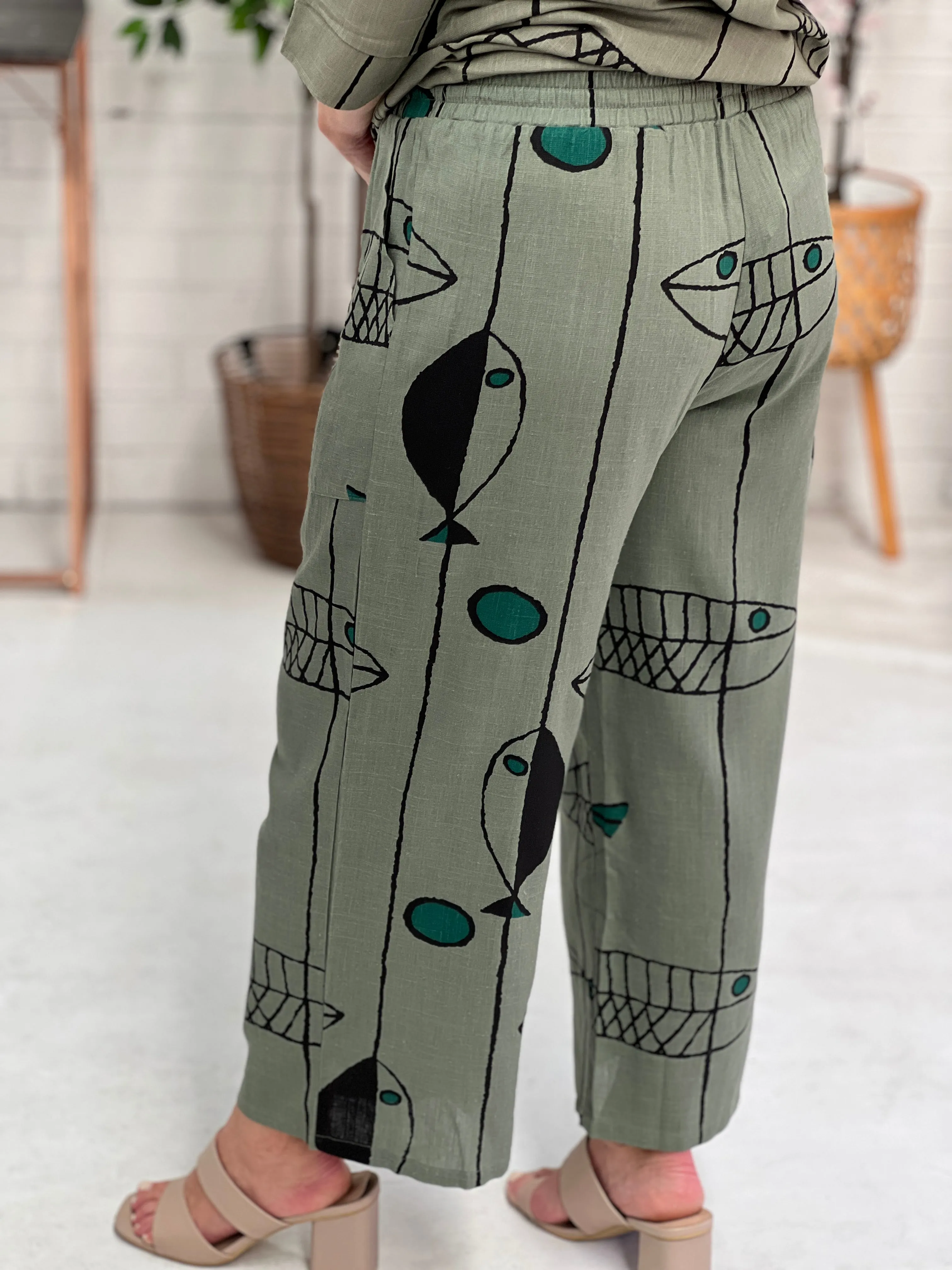 Niylah Fishbone Khaki Linen Pants