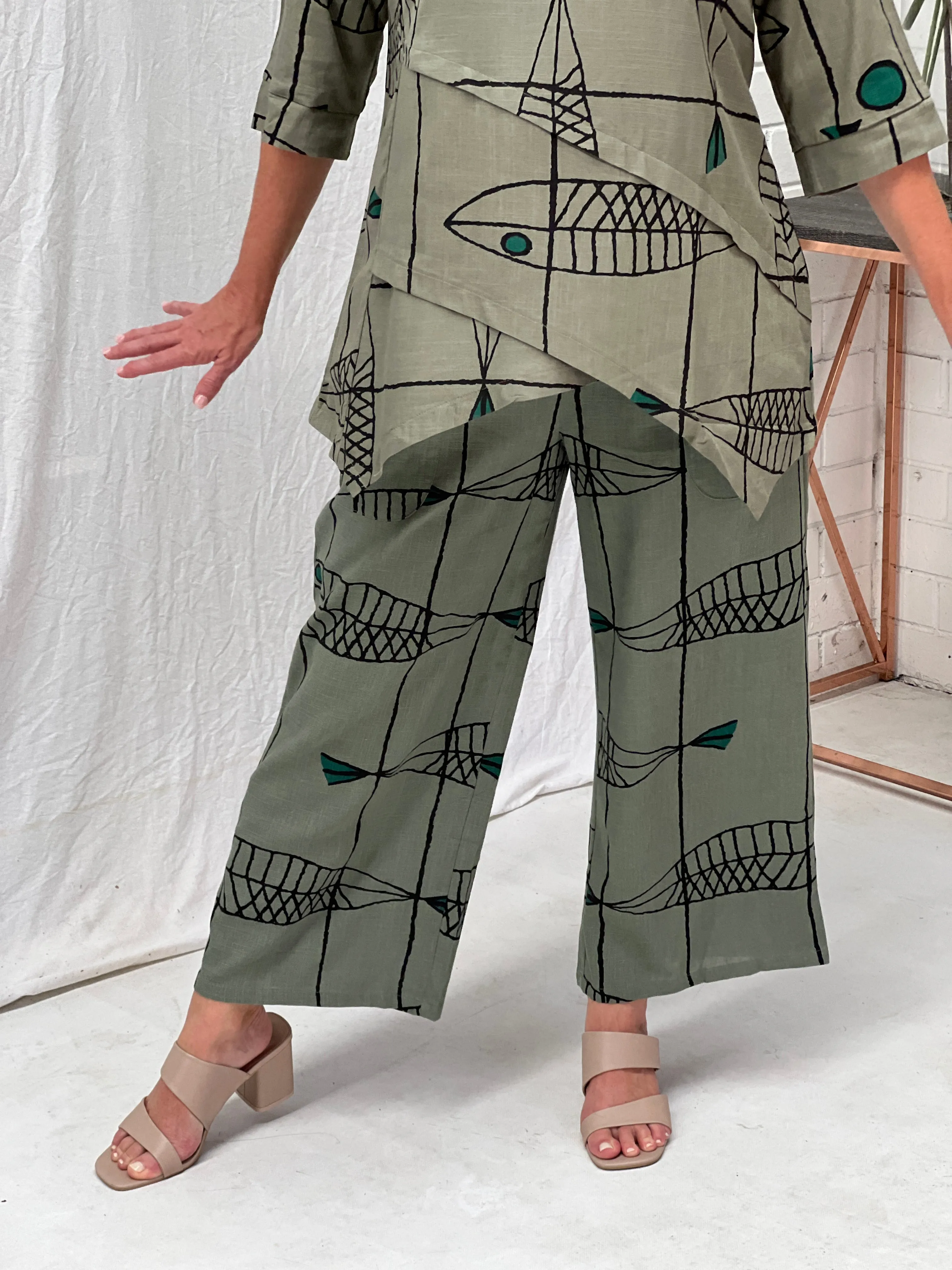 Niylah Fishbone Khaki Linen Pants