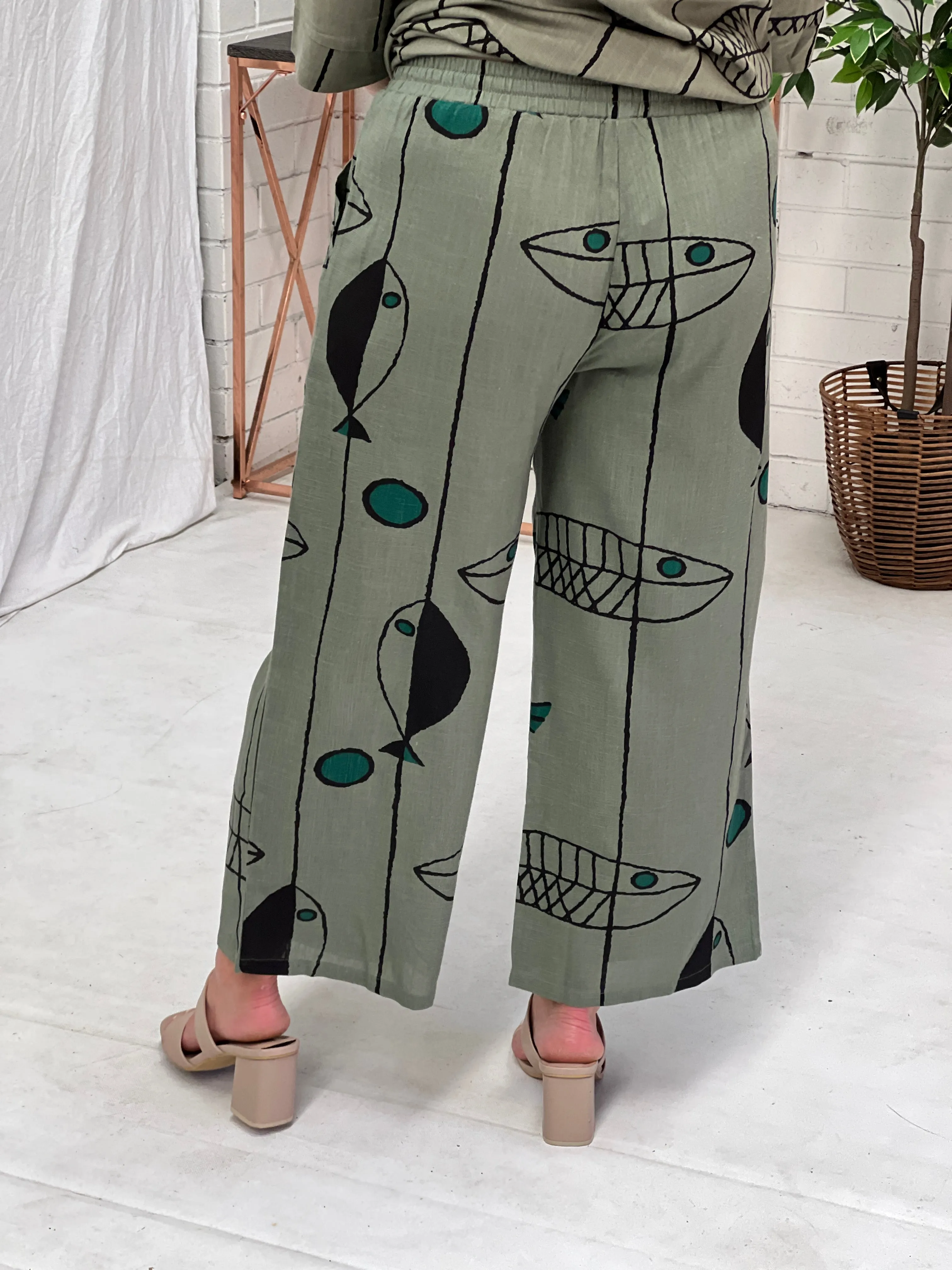 Niylah Fishbone Khaki Linen Pants