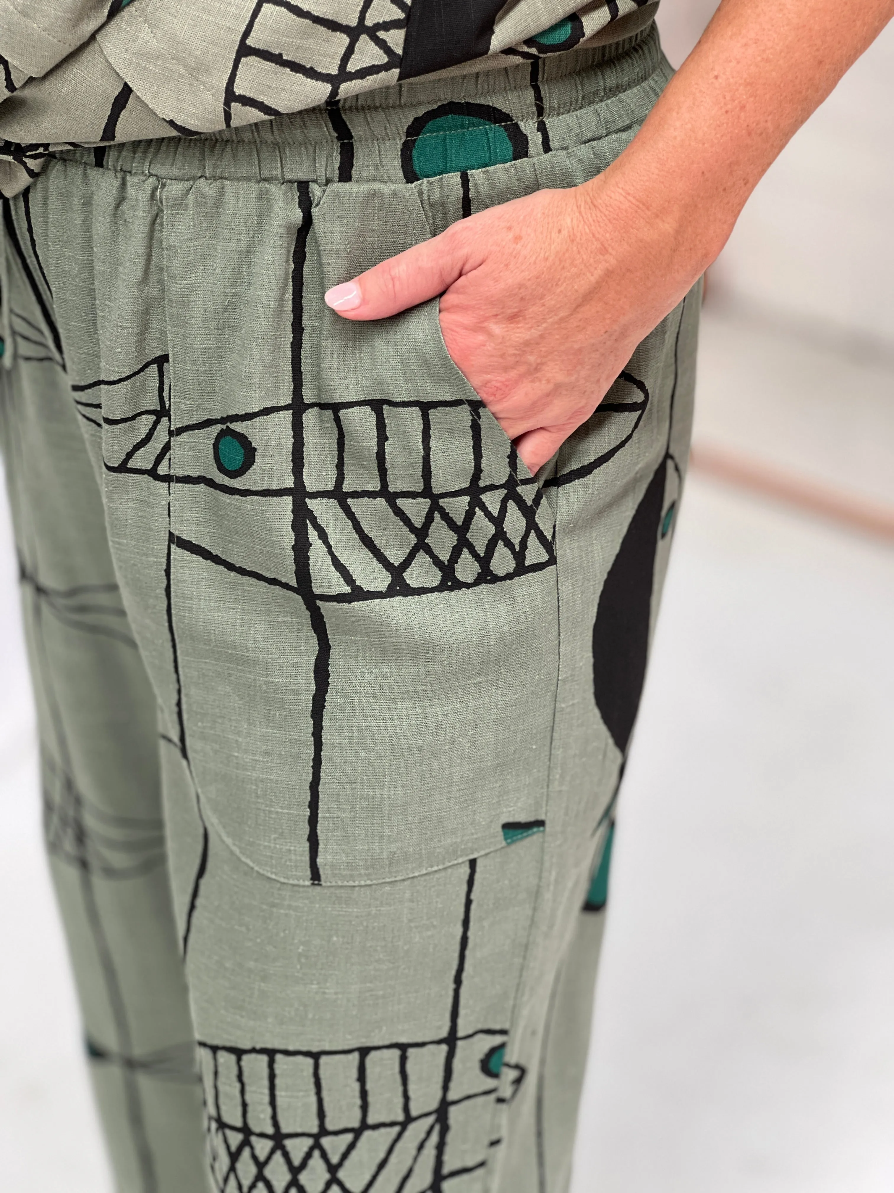 Niylah Fishbone Khaki Linen Pants